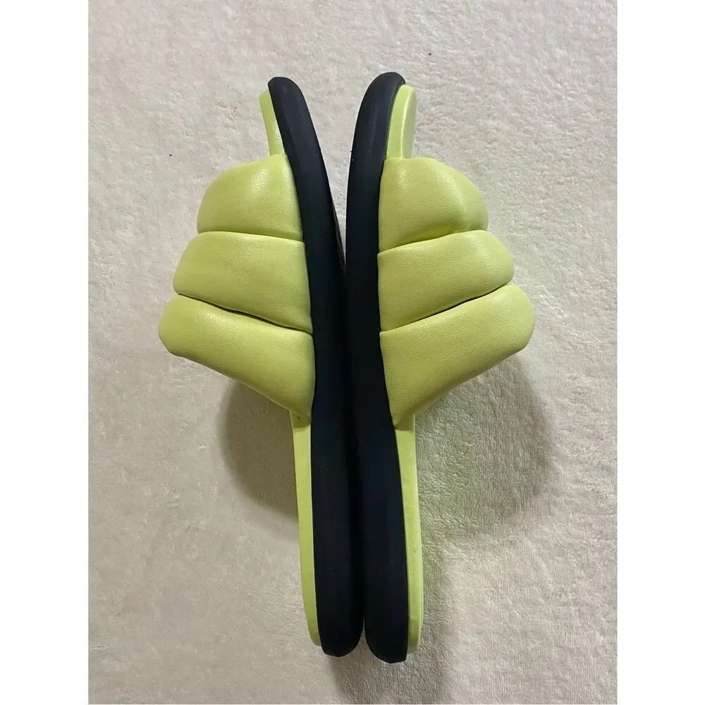 MARC FISHER Sandals NEW Yessy Slides Soft Genuine Leather Citron Green Size 10